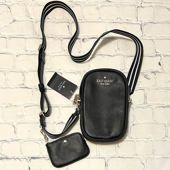 Kate Spade Black Pebble Leather Crossbody W/ Detachable Pouch & Adjustable Strap - Picture 1 of 11